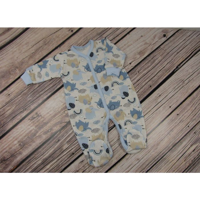 Zīdaiņu kokvilnas rāpulītis ar piedurknēm "Jumbo" zils