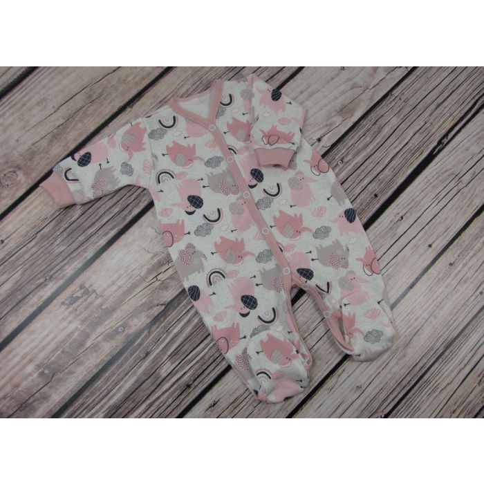 Zīdaiņu kokvilnas rāpulītis ar piedurknēm "Jumbo" rozā