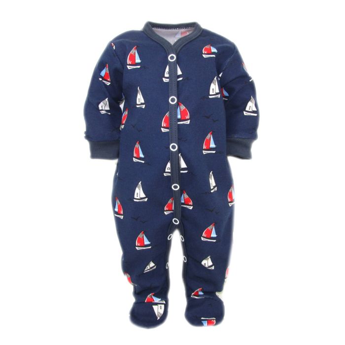 Zīdaiņu kokvilnas rāpulītis ar piedurknēm "Boats" zils