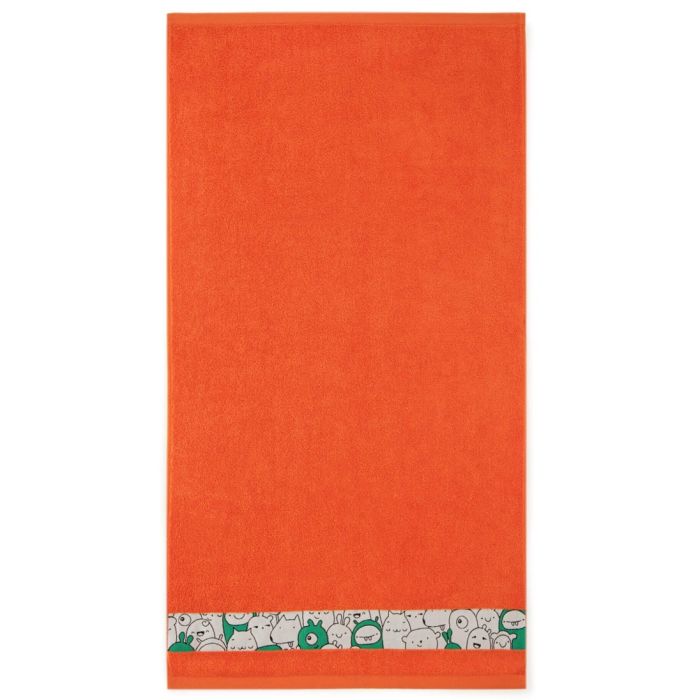 Dvielis (Ēģiptes kokvilnas) "Happy faces" oranža krāsa