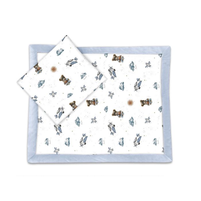 Bērnu pleds un spilvens  "Teddy aviator blue" 