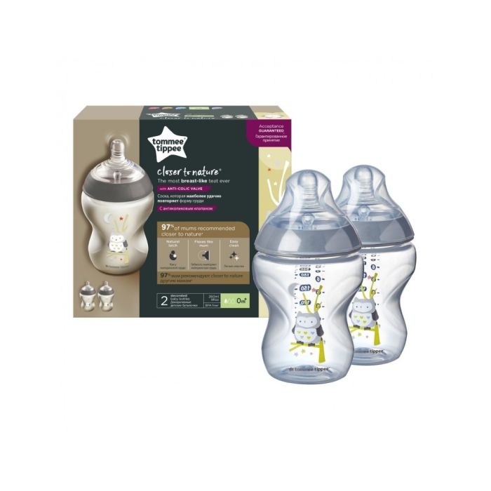 Mazuļa pudelītes "Tommee Tippee" ar knupīti 0m+ 260ml 2 gb.