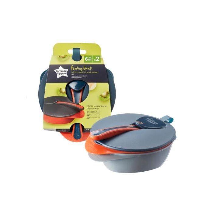 Tommee Tippee 2 šķivises ar  karoti (pelēks un oranžs)