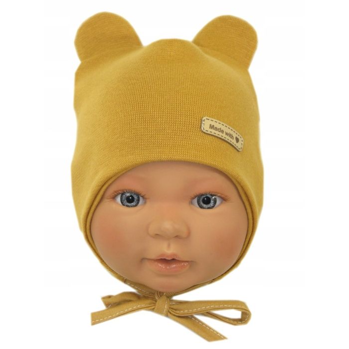 Zīdaiņu cepurīte ar šalli  "Love" - Mustard