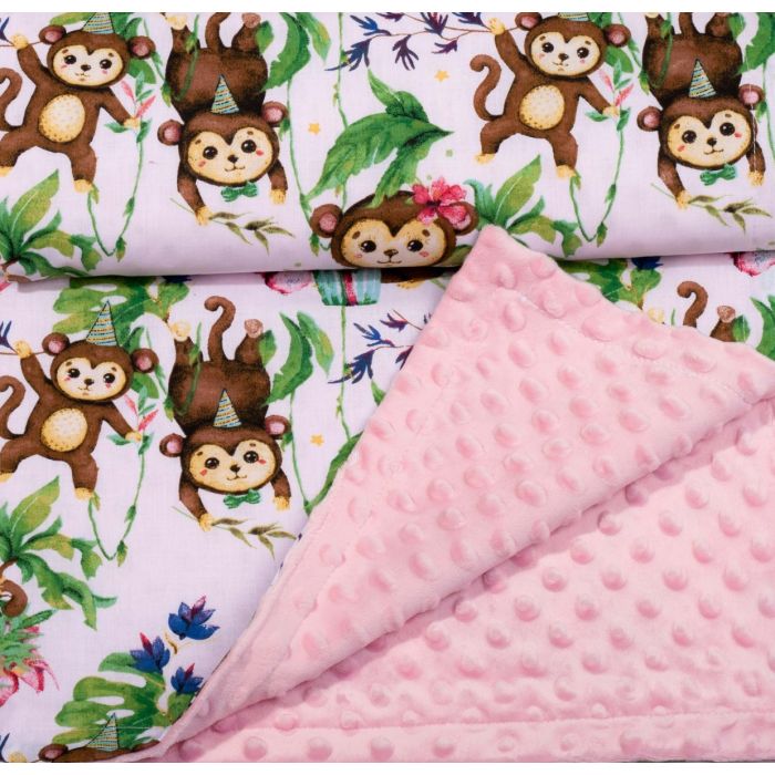 Bērnu pleds 100x75cm "Monkey's fiesta" rozā 