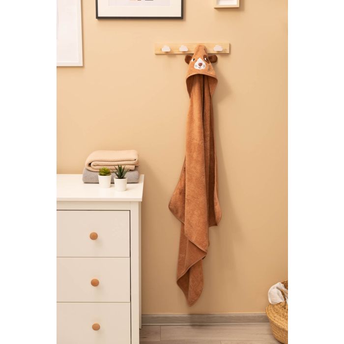 Dvielis mazulim ar kapuci "Dog" 90x90 cm brūns