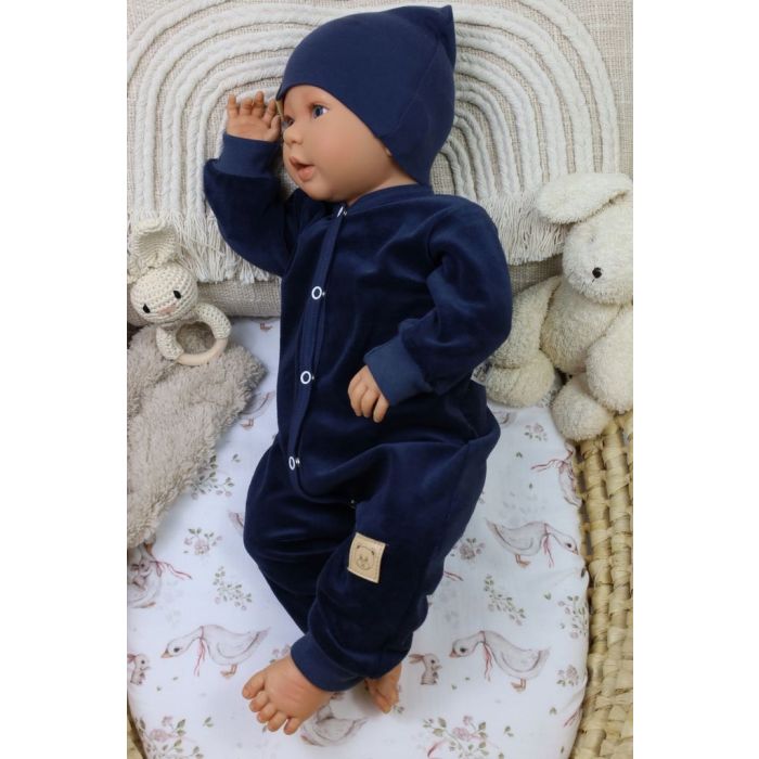 Zīdaiņu rāpulītis ar piedurknēm  "Velour navy"  