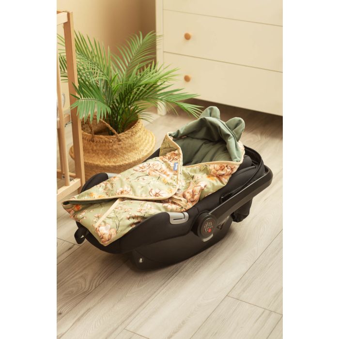 Autosēdeklīša guļammaiss "Floral green" 90x90 cm