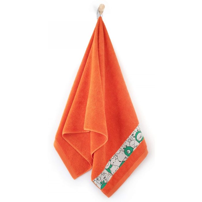 Dvielis (Ēģiptes kokvilnas) "Happy faces" oranža krāsa