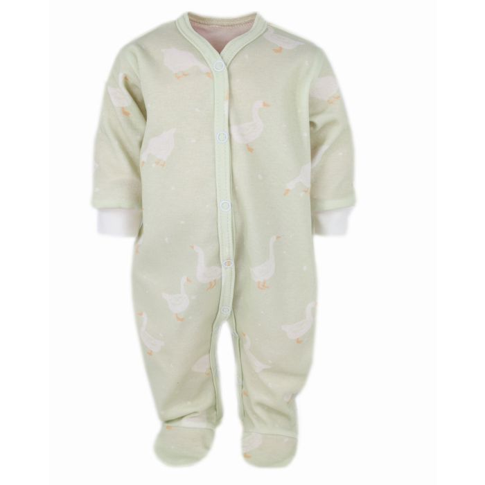 Zīdaiņu kokvilnas rāpulītis ar piedurknēm  "Goose " zaļš