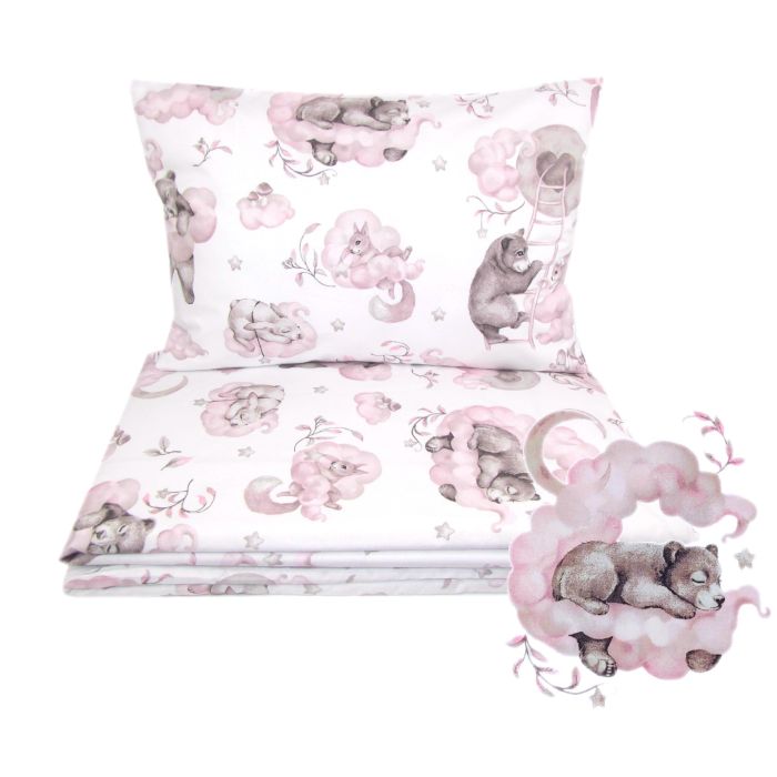 Gultas veļa bērniem 135x100 "Cosy clouds"  rozā krāsa