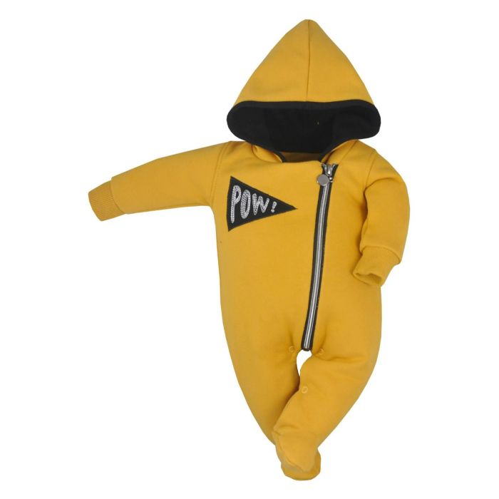 Zīdaiņu kokvilnas rāpulītis ar piedurknēm "Pow mustard"