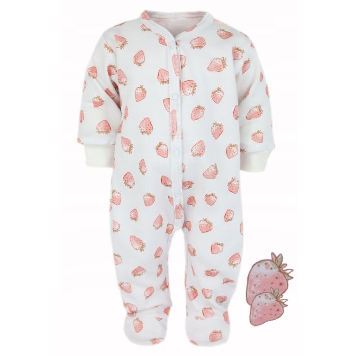 Zīdaiņu kokvilnas rāpulītis ar piedurknēm  "Strawberry" 