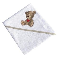 Dvielis ar kapuci  "Teddy bear" 100x100cm "frotte", balts