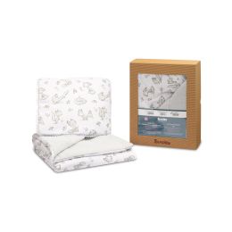 Muslino ir medvilnės pledukas ir pagalvė kūdikiui  "Foxy" pilkas