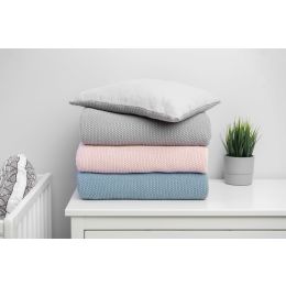 Muslino ir megztos medvilnės pledukas ir pagalvė kūdikiui "Luxury" pilkas