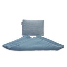 Muslīna un adīts kokvilnas pleds un spilvens zīdainim "Luxury" zils