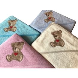 Rankšluosčiai kūdikiams "Teddy bear" su gobtuvu 80x80cm "frotte"