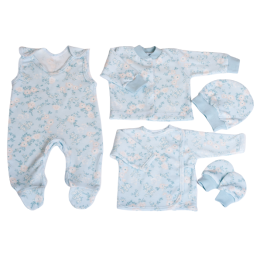 Kūdikio kraitelis - drabužėliai naujagimiui "Gentle story" 5 dalių melsvas