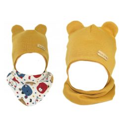 Zīdaiņu cepurīte ar šalli  "Love" - Mustard